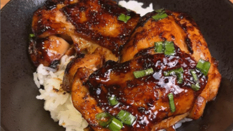 teriyaki chicken in a bowl of rice