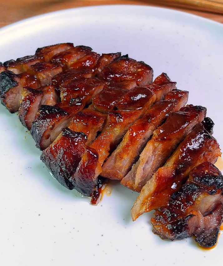 air fried char siu serve on plate