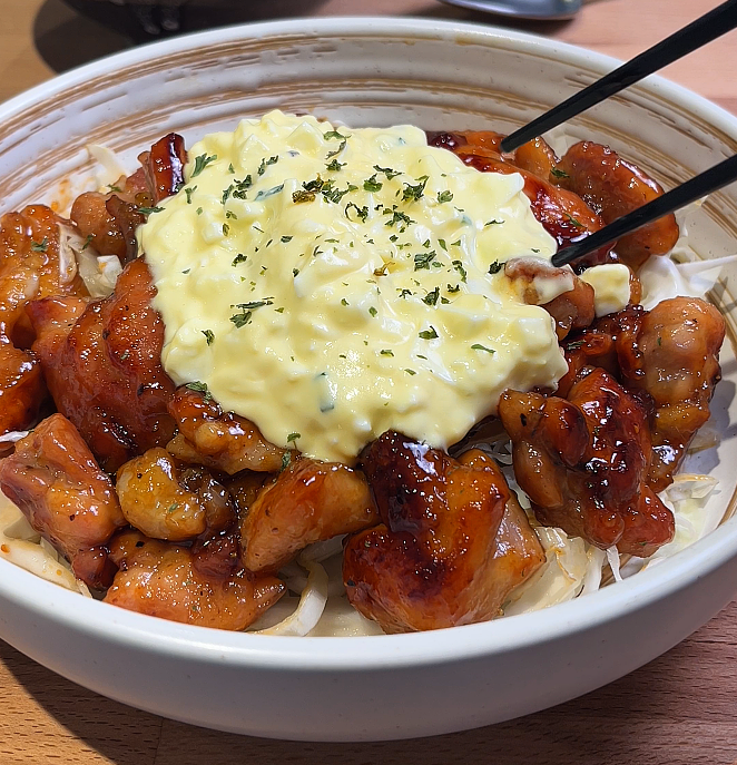 chicken nanban served in bowl with tartar sauce