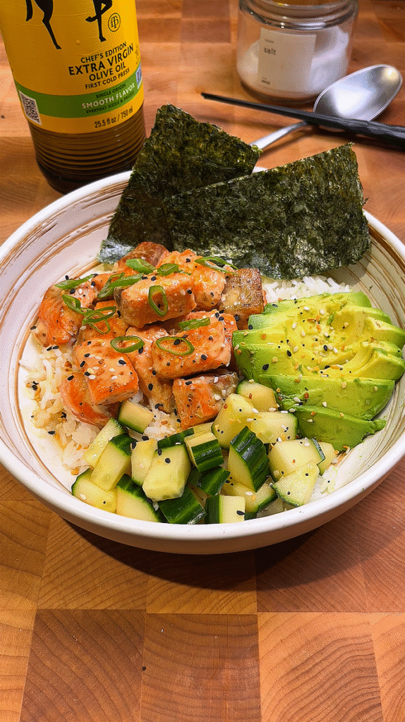 miso salmon sushi bowl