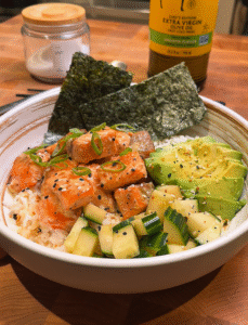 miso salmon sushi bowl