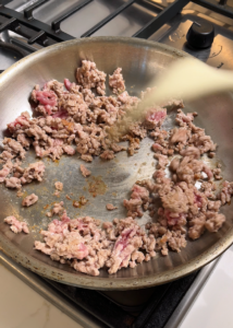 stir frying ground pork